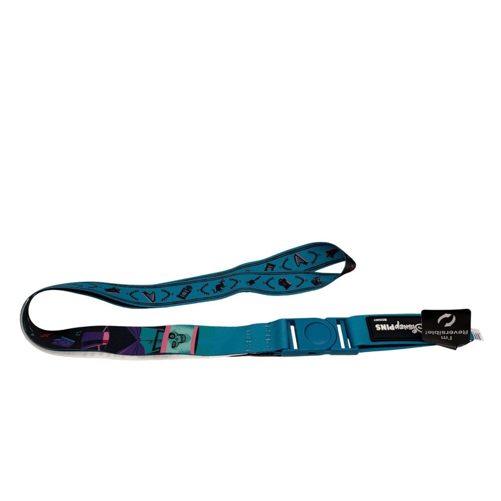 NWT Disney Pin Parks Haunted Mansion Reversible Lanyard Ghosts Hatbox Clock Teal